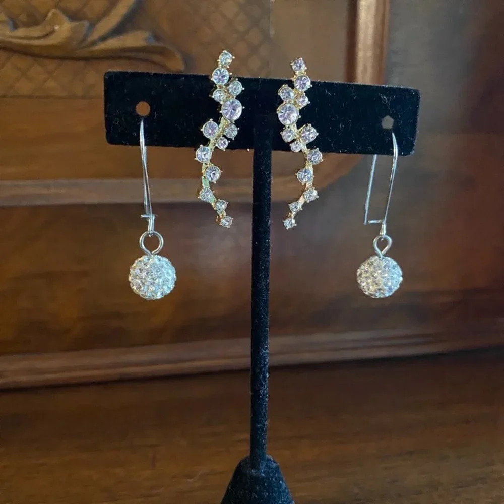 BaubleBar Rhinestone Crawlers and Sparkly Rhinestone Ball Drop Earrings